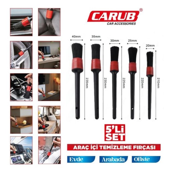 OTO BAKIM TEMİZLİK FIRÇA DETAY 5 PARÇA PLASTİK SAPLI (20-25-30-35-40MM) 0922566
