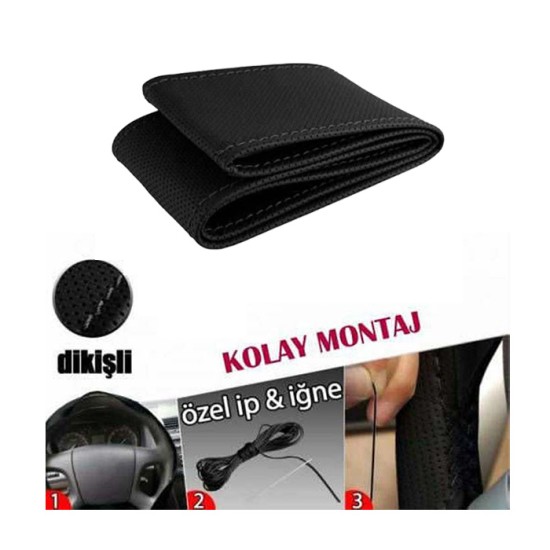 DİREKSİYON KILIFI DİKME 42CM DÜZ SİYAH - KIRMIZI DİKİŞLİ 110MM KLÇ