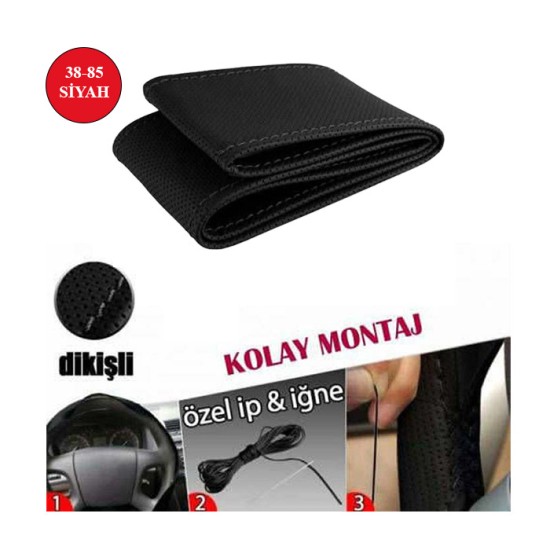 DİREKSİYON KILIFI DİKME 38CM DÜZ SİYAH - SİYAH DİKİŞLİ 85MM KLÇ