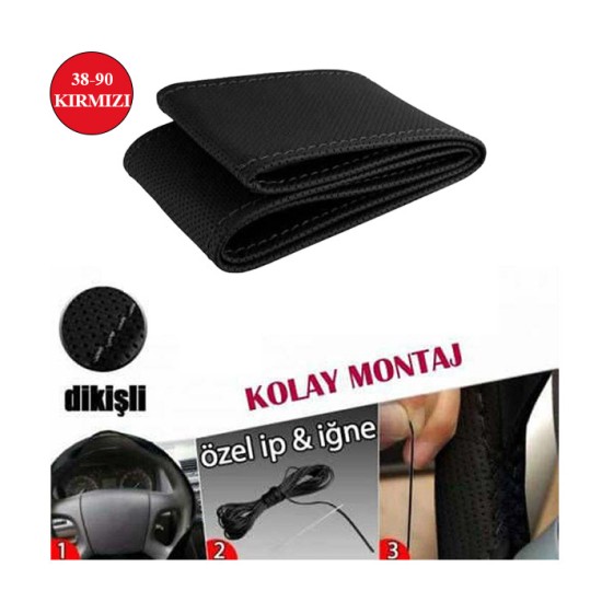 DİREKSİYON KILIFI DİKME 38CM DÜZ SİYAH - KIRMIZI DİKİŞLİ 90MM KLÇ