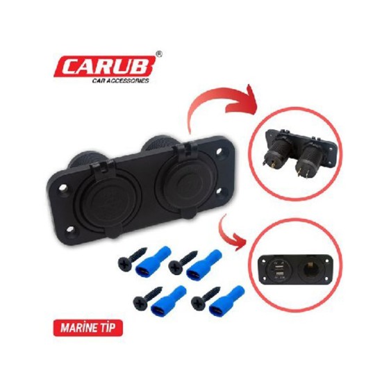 ÇAKMAK SOKETİ MARİNE TİP KAPAKLI ÇAKMAK + 2Lİ USB SUNMİLD 1700813