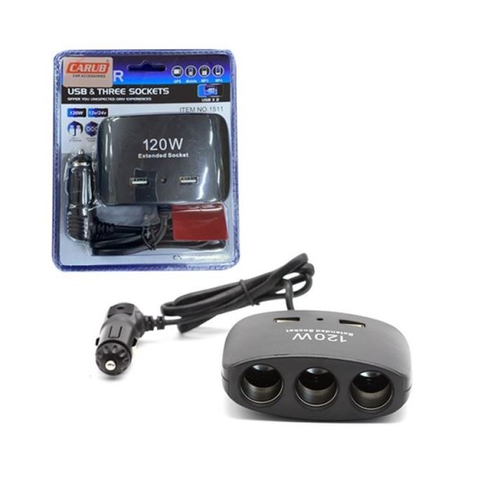 ÇAKMAK SOKETİ 3LÜ KABLOLU 2USB 12-24V 120W 1702103