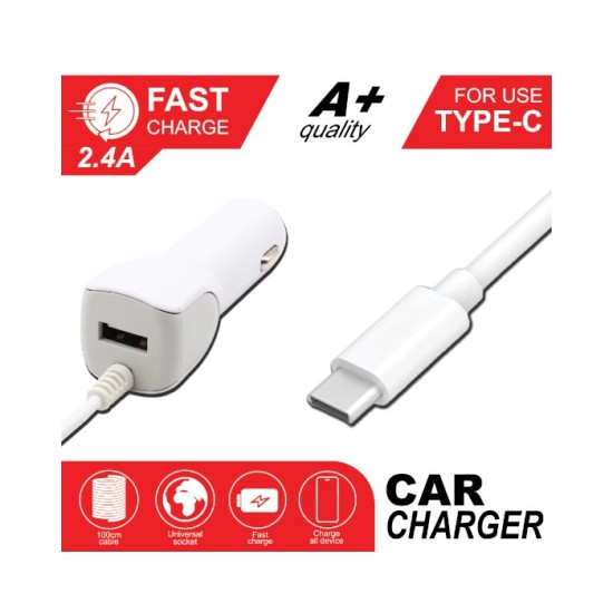 ŞARJ CİHAZI 2.4 AMPER TYPE-C KABLOLU + USB SOKET 5901851